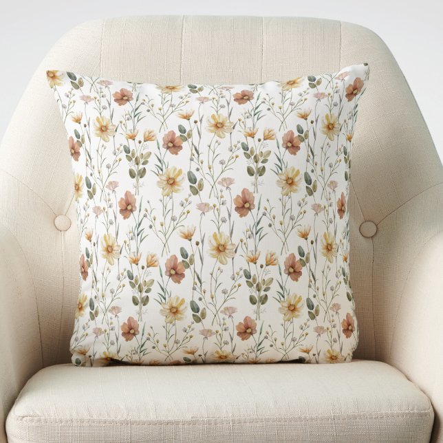 Coussin Fleur sauvage aquarelle bohème (Créateur téléchargé)