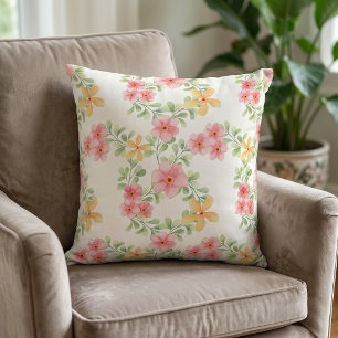 Coussin Fleur sauvage aquarelle orange rose vert