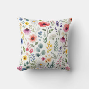 Coussin Fleur Sauvage Aquarelle Prairie Botanique Florale
