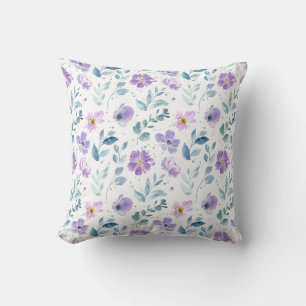 Coussin Fleur sauvage aquarelle verte violette