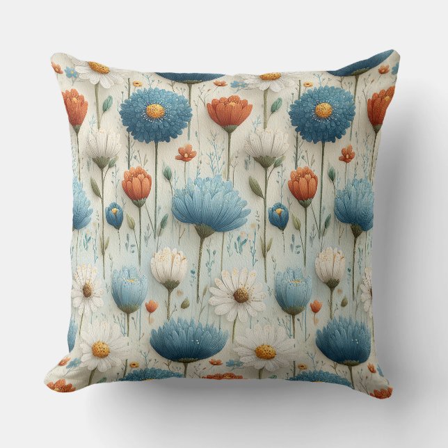 Coussin Fleur sauvage bleue orange Floral  (Recto)