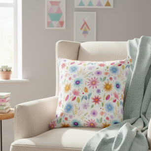 Coussin Fleur sauvage boho bleu violet rose