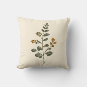 Coussin Fleur sauvage botanique vintage Sauge Moutarde Crè