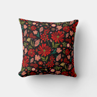 Coussin Fleur sauvage colorée Floral d'été noir