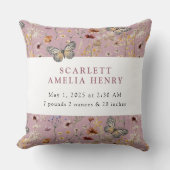 Coussin Fleur sauvage de Boho rose statistiques de bébé (Recto)