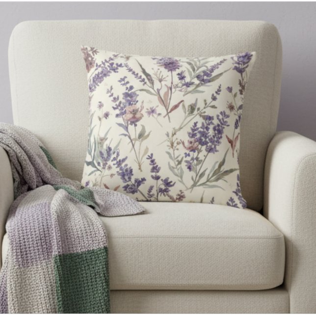 Coussin Fleur Sauvage Lavande Bohème Botanique Florale (Créateur téléchargé)