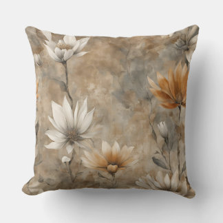 Coussin Fleur sauvage marron et orange