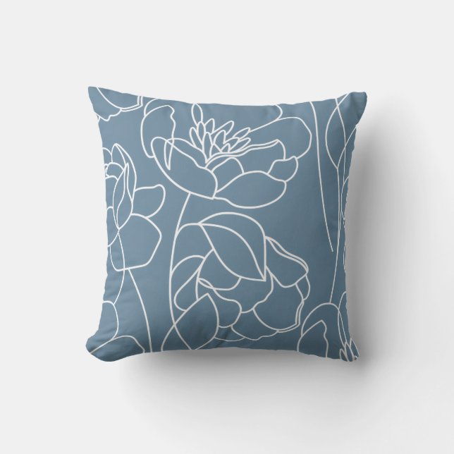 Coussin Fleur sauvage moderne bleu blanc (Recto)