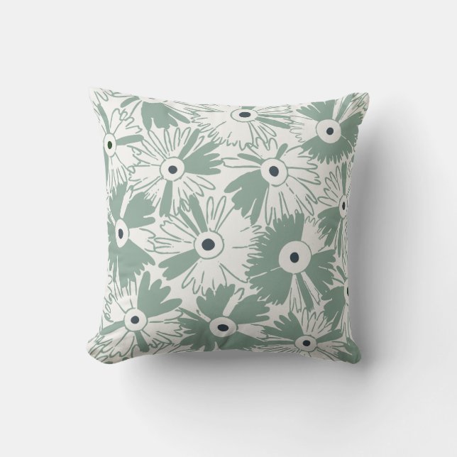 Coussin Fleur Sauvage Rétro & Grille de Diamant Réversible (Recto)