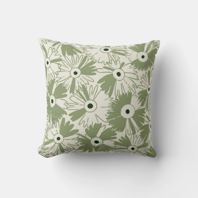 Coussin Fleur Sauvage Rétro & Grille de Diamants Réversibl (Recto)