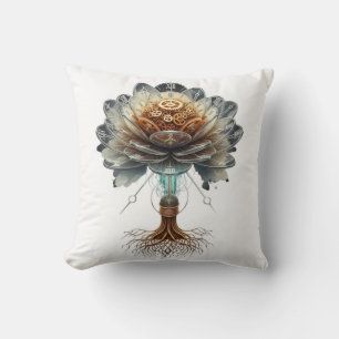 Coussin Fleur temporelle Steampunk : Moteur de la nature m