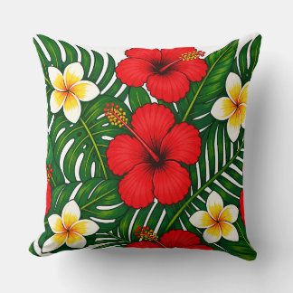 Coussin Fleur tropicale avec hibiscus et plumeria