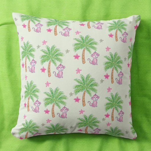 Coussin Fleur tropicale de singe rose de Preppy