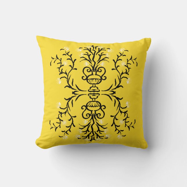 Coussin Fleur Vase Tribal Jaune (Recto)