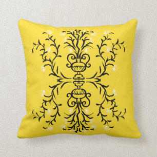 Coussin Fleur Vase Tribal Jaune