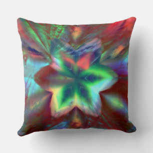 Coussin Fleur verdâtre sur le rouge taché, sous effet verr