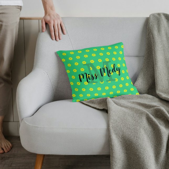 Coussin Fleur vert jaune pâtisseries botaniques Floral (Créateur téléchargé)