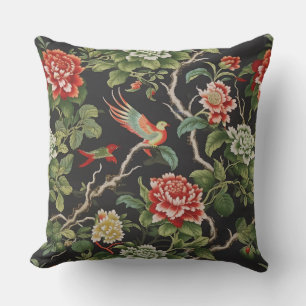 Coussin Fleur vert rouge chinois