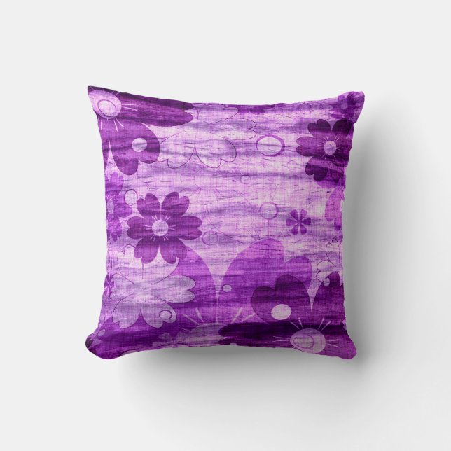 Coussin Fleur violet tendance sur bois (Recto)