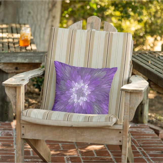 Coussin Fleur Violette Psychedelique Art Fractal Abstrait (Chaise)