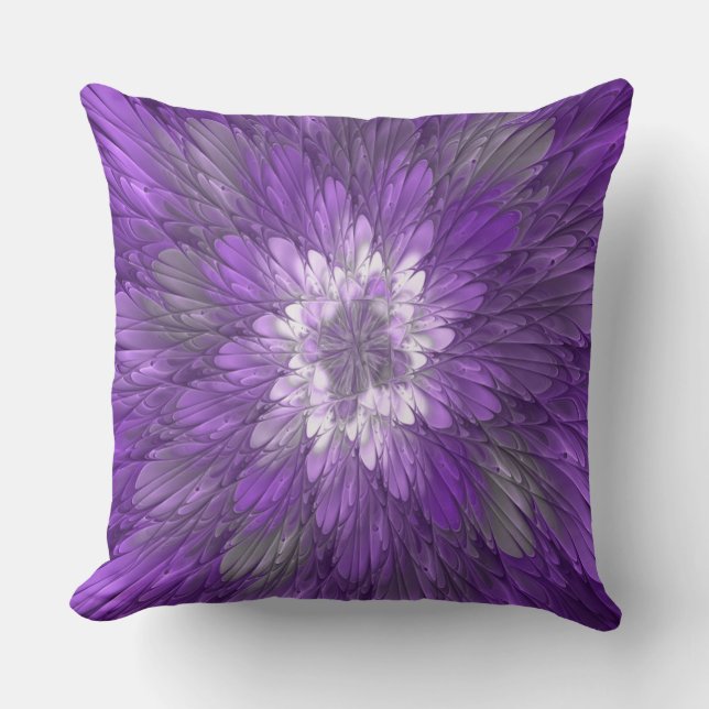 Coussin Fleur Violette Psychedelique Art Fractal Abstrait (Recto)