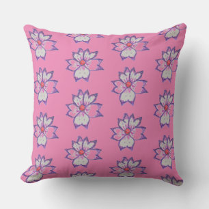 Coussin Fleur violette unique avec arrière - plan rose