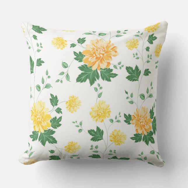 Coussin Fleurale aquarelle jaune vert moderne  (Recto)