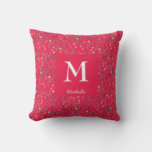 Coussin FLEURALE framboise Personnalisé MONOGRAMME