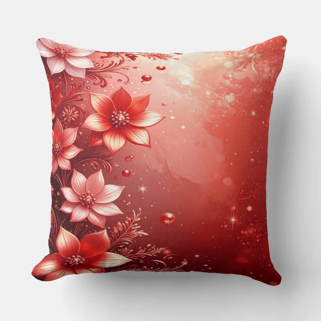 Coussin Fleurie festive rouge (Recto)