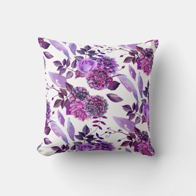 Coussin fleurie violette. Fleurs de violet d'aquar (Recto)