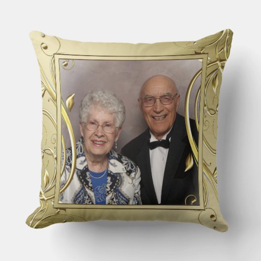 Coussin Fleurir Or 50e Anniversaire de Mariage Photo (Recto)