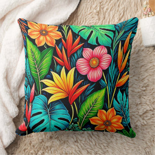 Coussin Fleurissement vibrant de la jungle tropicale Art