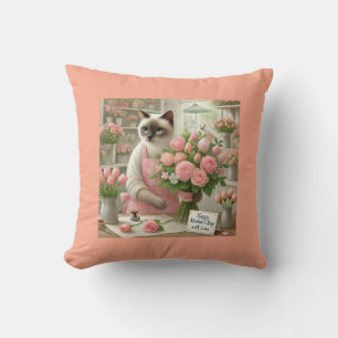 Coussin Fleuriste de chats avec fleurs pour la fête des mè