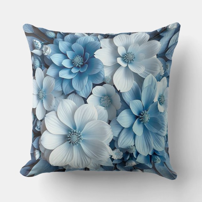 Coussin Fleurs 3D bleues et blanches (Recto)