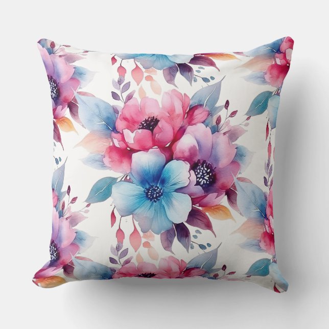 Coussin Fleurs à l'aquarelle conception florale (Recto)