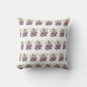 Coussin Fleurs & Abeilles Dessin Numérique, Roses Trèfles