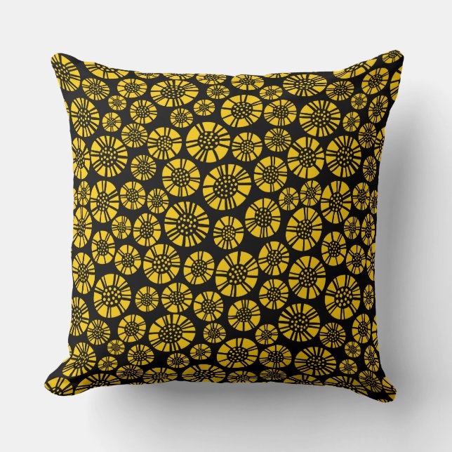 Coussin Fleurs Abstraites 031023 - Ambre sur noir (Recto)