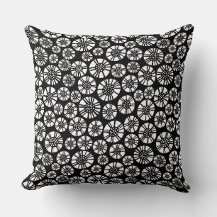 Coussin Fleurs Abstraites 031023 - Blanc sur noir