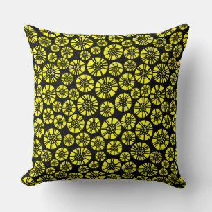 Coussin Fleurs Abstraites 031023 - Jaune sur Noir