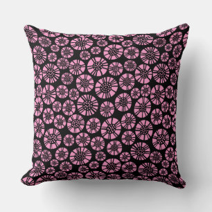 Coussin Fleurs Abstraites 031023 - Rose sur Noir