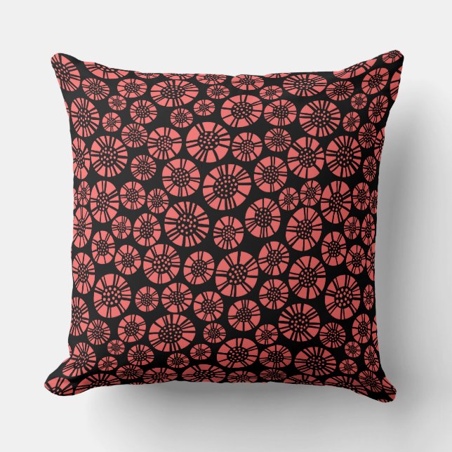 Coussin Fleurs Abstraites 031023 - Rose tropicale sur noir (Recto)