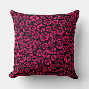 Coussin Fleurs Abstraites 031023 - Rouge néon sur noir