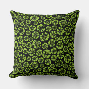 Coussin Fleurs Abstraites 031023 - Vert Martien sur Noir