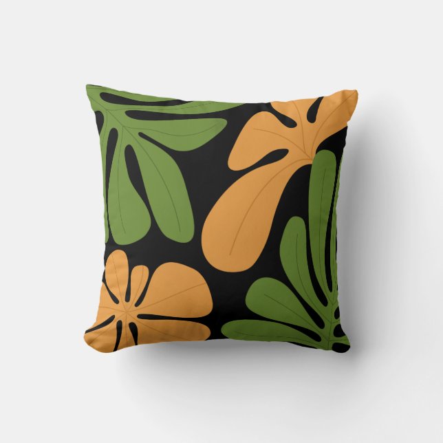 Coussin Fleurs Abstraites Modernes Vertes et Orange (Recto)