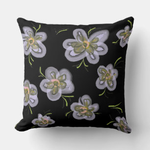 Coussin Fleurs Abstraites pourpres (noir)