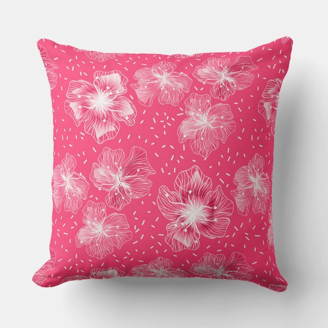 Coussin Fleurs abstraites rose vif rétro (Recto)