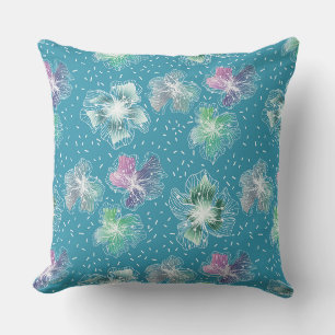 Coussin Fleurs Abstraites sur de beaux tons bleu clair