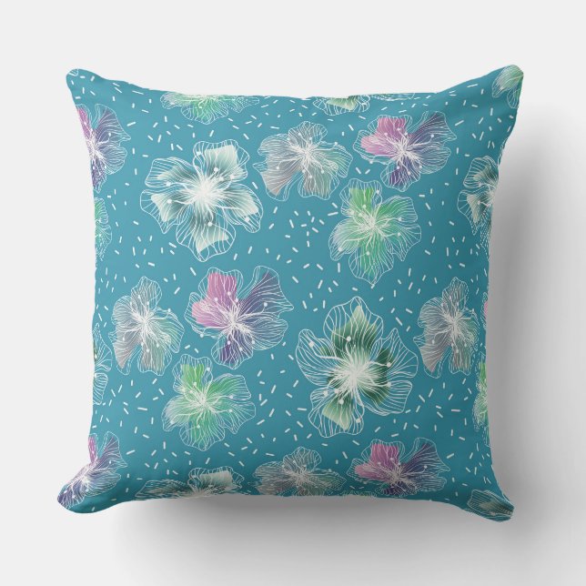 Coussin Fleurs Abstraites sur de beaux tons bleu clair (Recto)