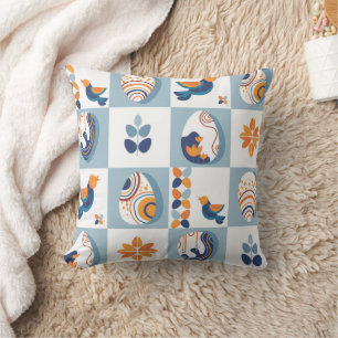 Coussin Fleurs abstraits et oiseaux