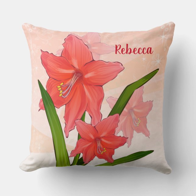 Coussin Fleurs Amaryllis rouges personnalisées (Recto)